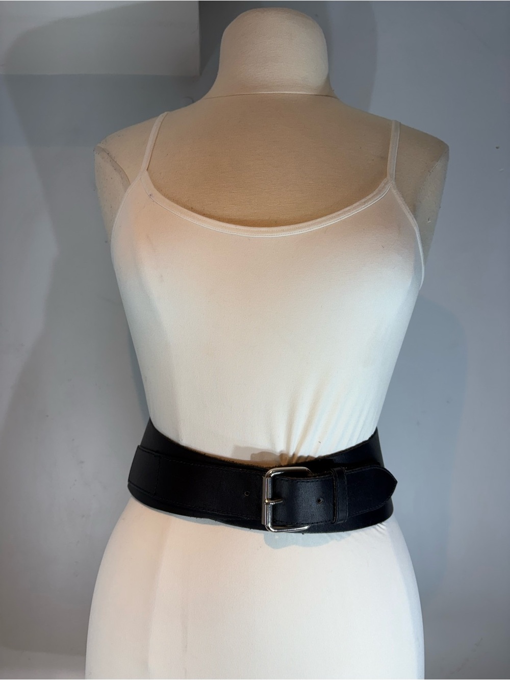 Vintage Omega Wide Black Leather Waist Belt Medium